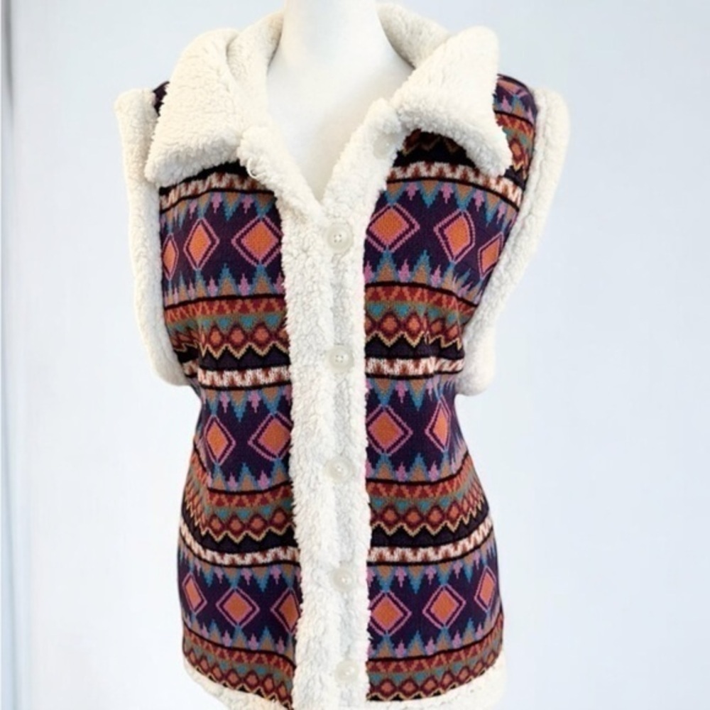 Johnny Was Alpaca Yuya Sherpa Reversible Button Front Vest NWT